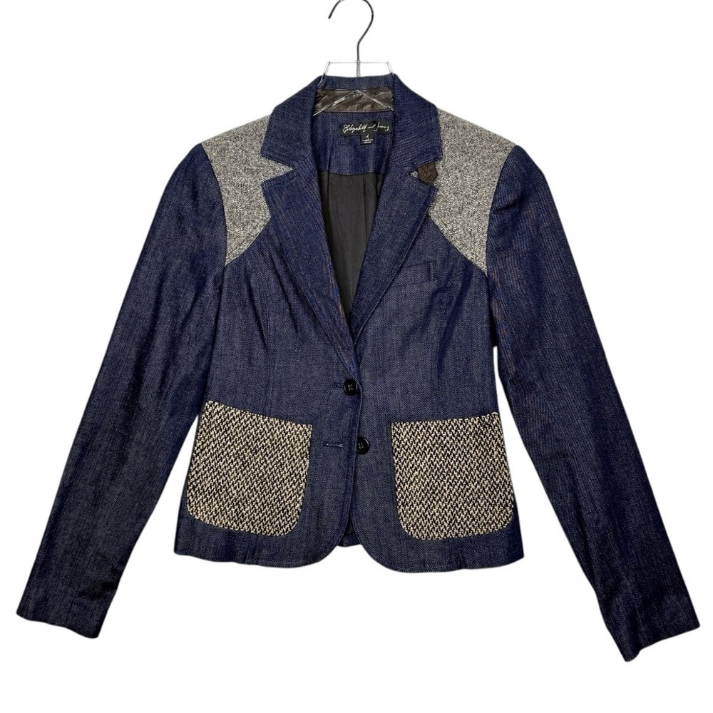 Elizabeth and James Denim Y2K Patchwork Lambswool Women’s 2 Button Blazer Sz 4
